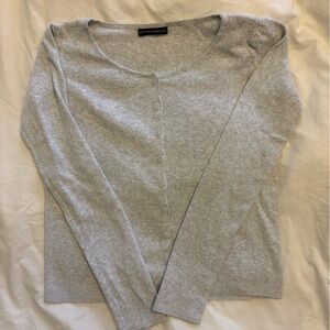 Brandy Melville Pointelle Light Gray Button-Down V-Neck Cardigan